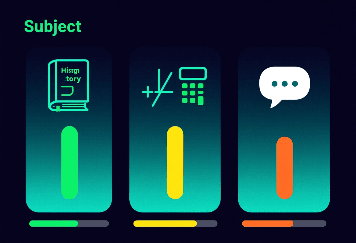 Cuadro de tres columnas: asignaturas conceptuales con alta compatibilidad, matemáticas y física con compatibilidad media para teoría, idiomas con compatibilidad limitada para producción