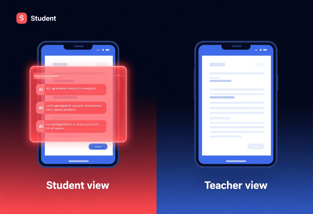 Comparación de lo que ve el alumno con el panel Cluely visible y lo que ve el profe a través de pantalla compartida sin el panel