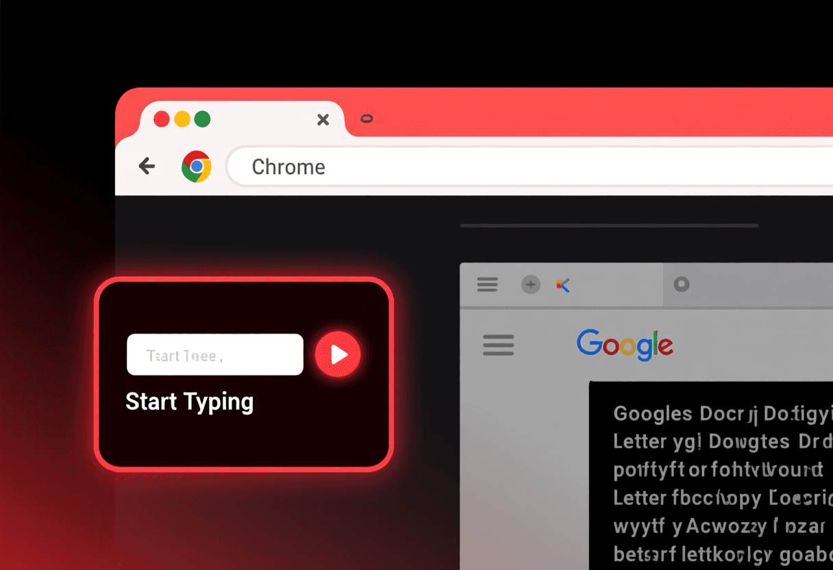 Panel de control flotante de la extensión Dripwriter sobre un documento de Google Docs, con campo de texto y botón de inicio, estética oscura