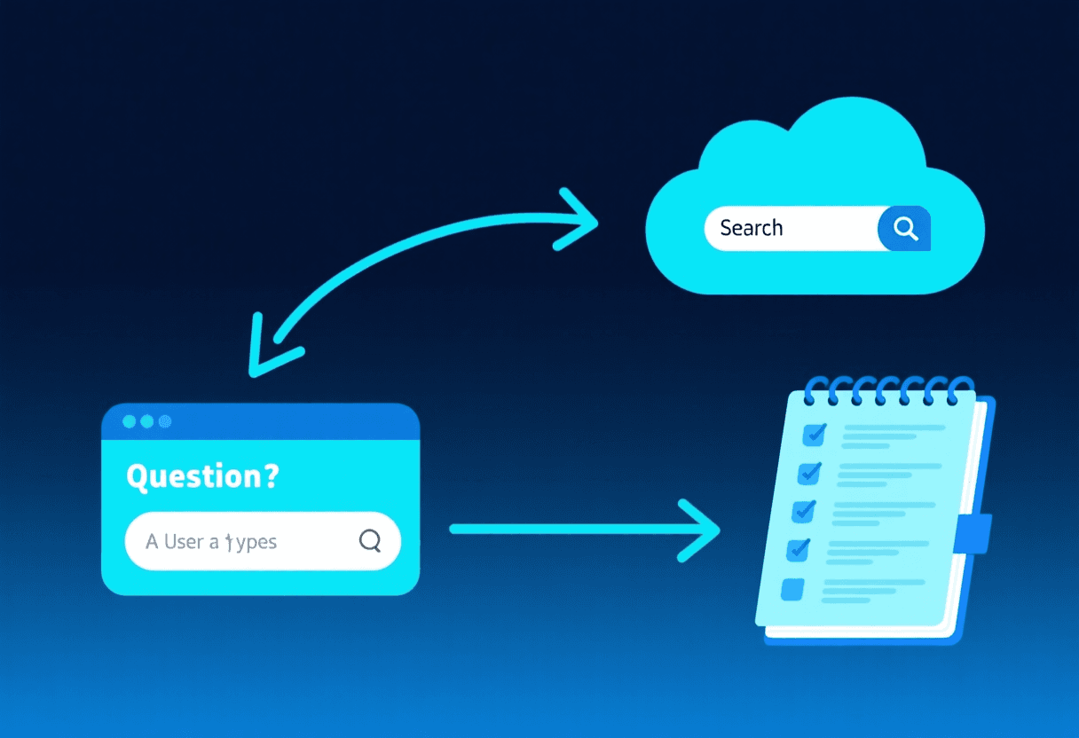 Diagrama del modo agente de Gemini Notebook: el usuario escribe una pregunta, el notebook busca fuentes en Google y propone un listado para añadir al workspace