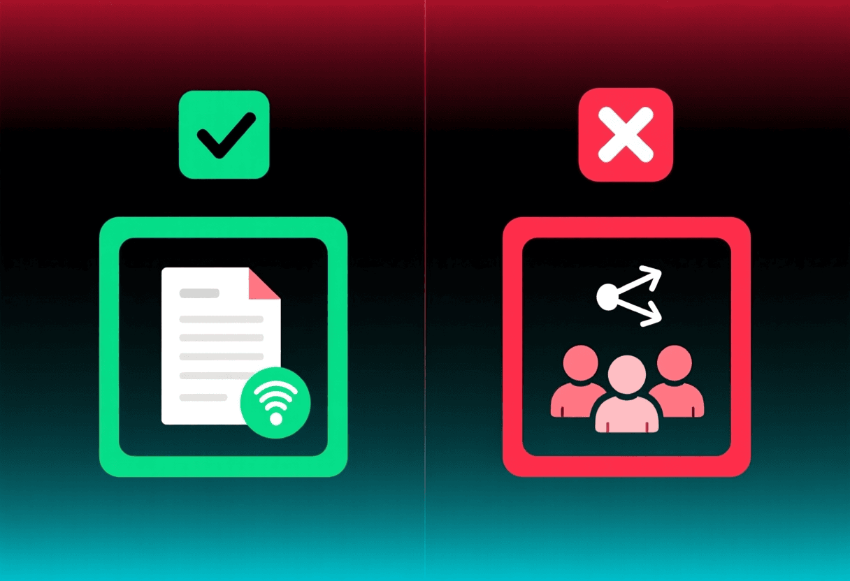 Diagrama de dos columnas: columna verde con check mostrando lo que es legal (grabación privada, notas personales, estudio propio) y columna roja con X mostrando lo que no (compartir en redes, vender la grabación, distribuir sin permiso)